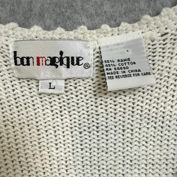 Vintage 90s Crochet Sweater Vest Sz L Cardigan Cottagecore Grannycore Rosette - Picture 6 of 16